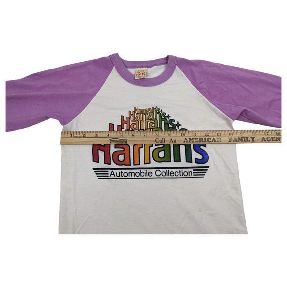 VTG Harrahs Automobile Collection Shirt Girls‎ Medium Baseball Logo 70s Youth - Picture 9 of 10